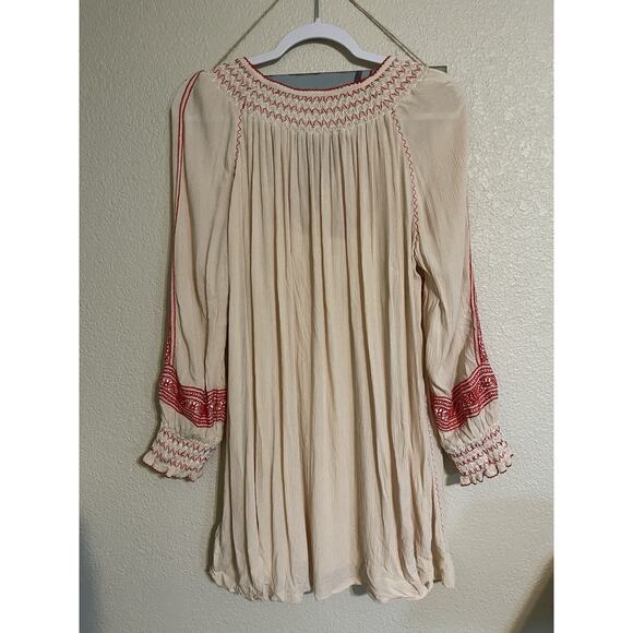 Free People Dress Women’s XS Wind‎ Willow Embroidered Cream and Red Summer - Picture 8 of 15